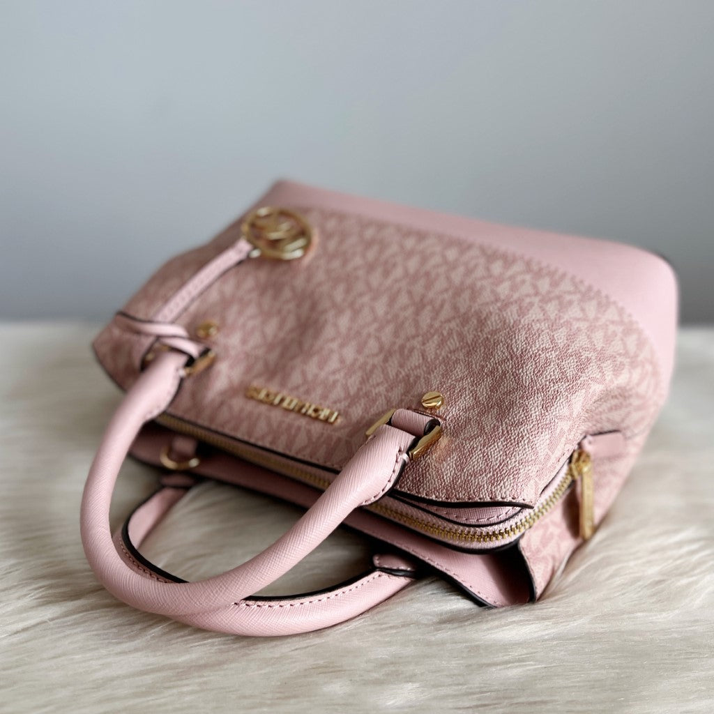 Michael Kors Pink Leather Monogram Compartment 2 Way Shoulder Bag Excellent