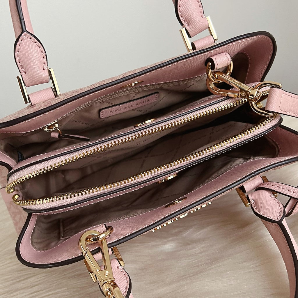 Michael Kors Pink Leather Monogram Compartment 2 Way Shoulder Bag Excellent
