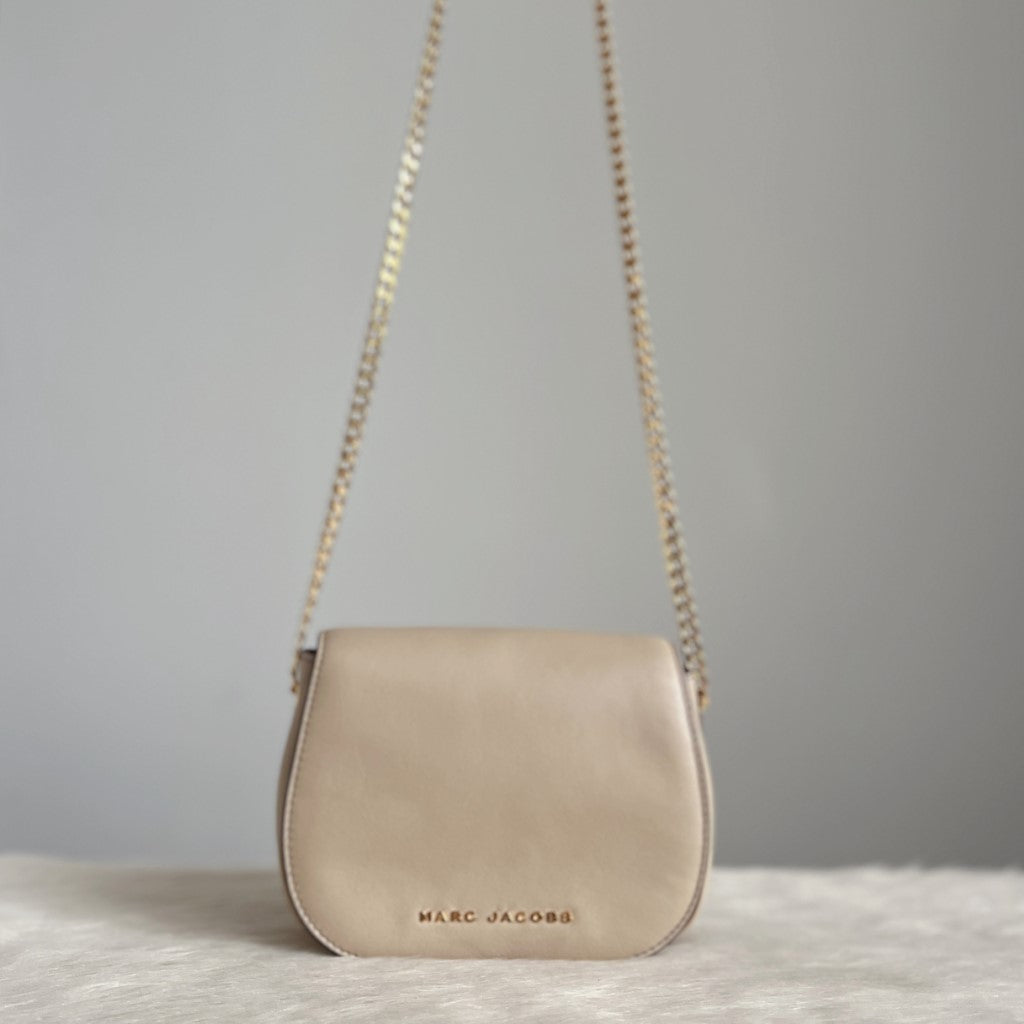 Marc Jacobs Beige Leather Gold Chain Crossbody Shoulder Bag