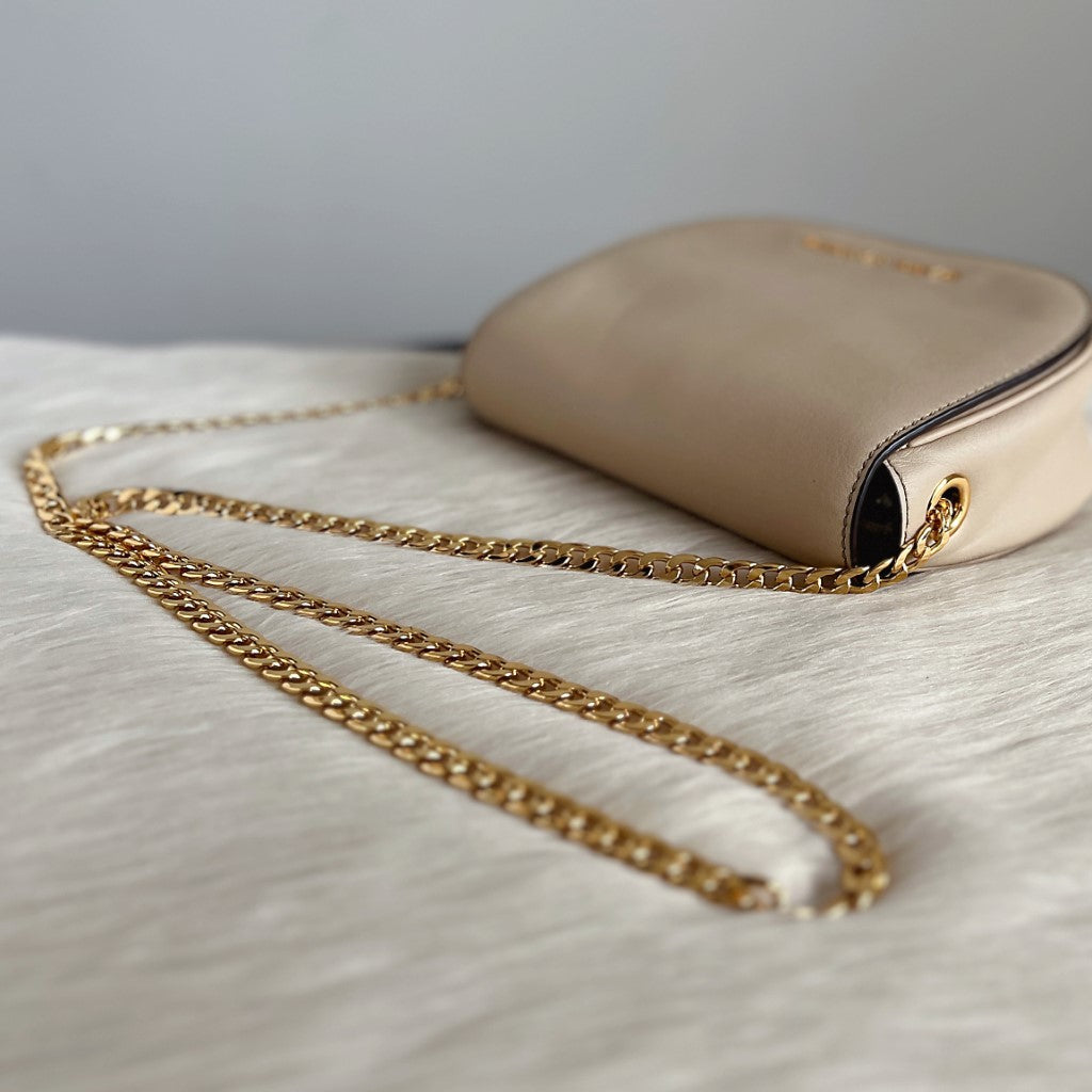Marc Jacobs Beige Leather Gold Chain Crossbody Shoulder Bag