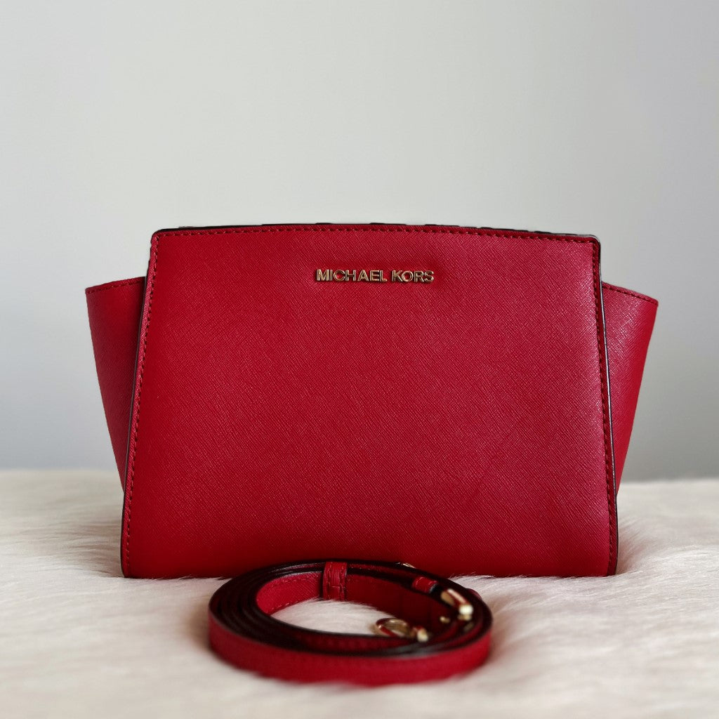 Michael Kors Red Leather Selma Crossbody Shoulder Bag