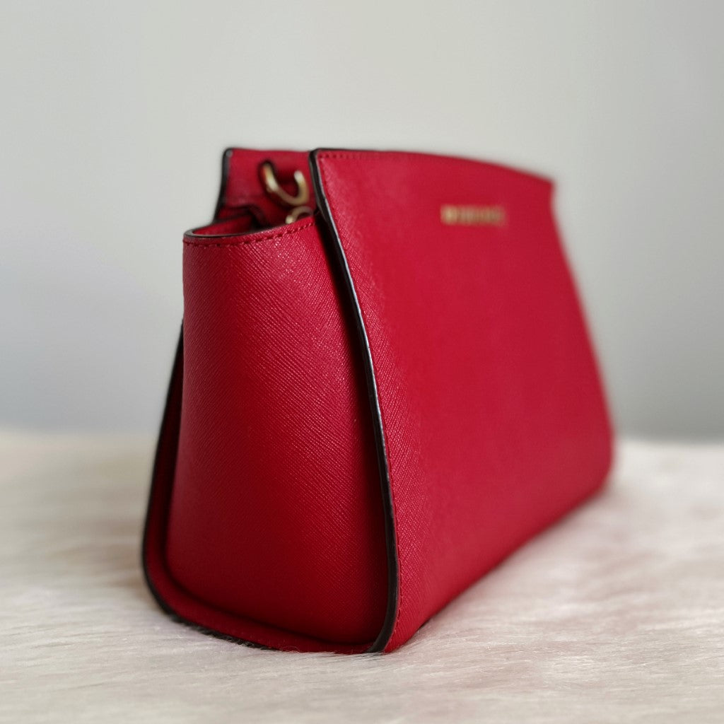 Michael Kors Red Leather Selma Crossbody Shoulder Bag