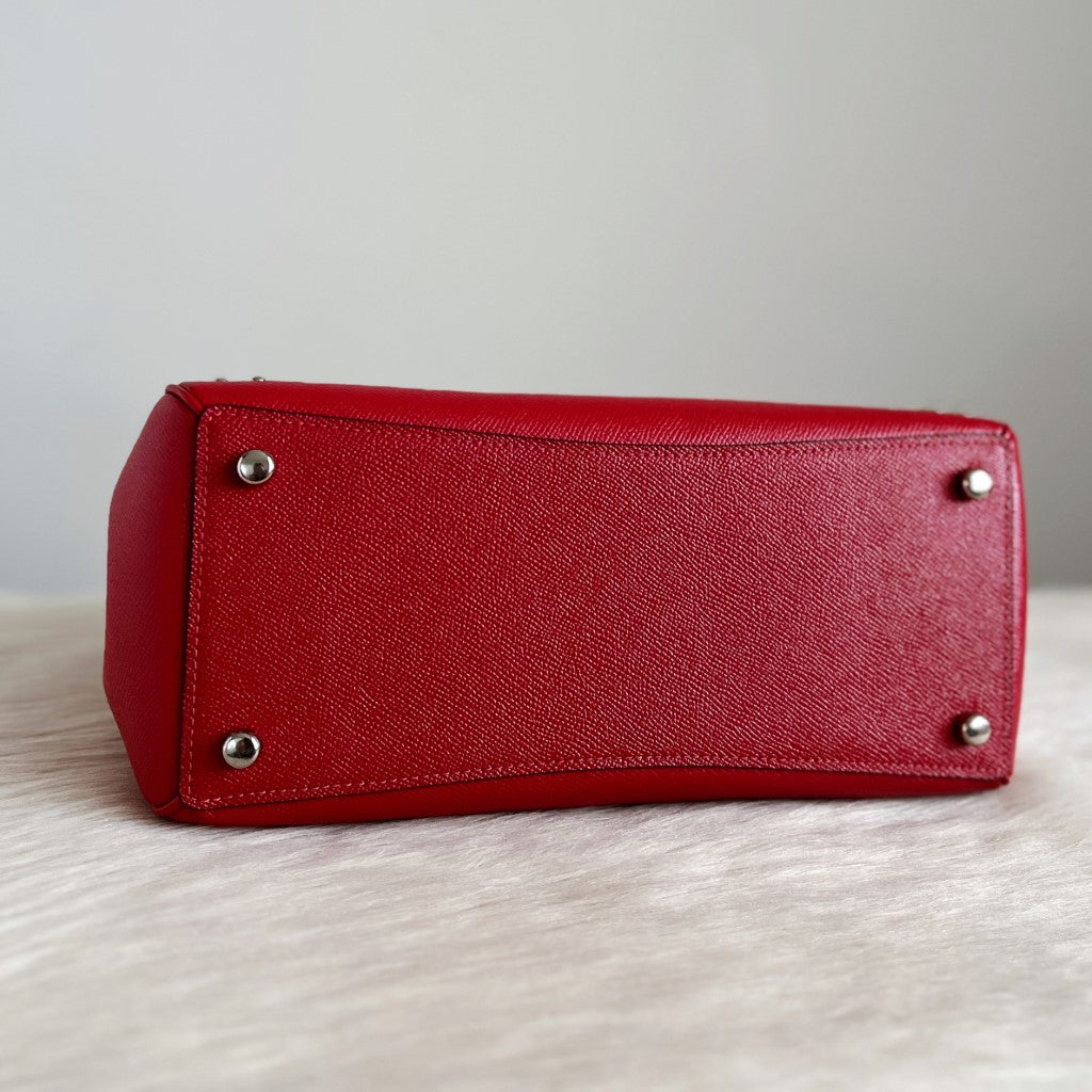 Coach Red Leather Studded Detail Triple Compartment 2 Way Shoulder Bag