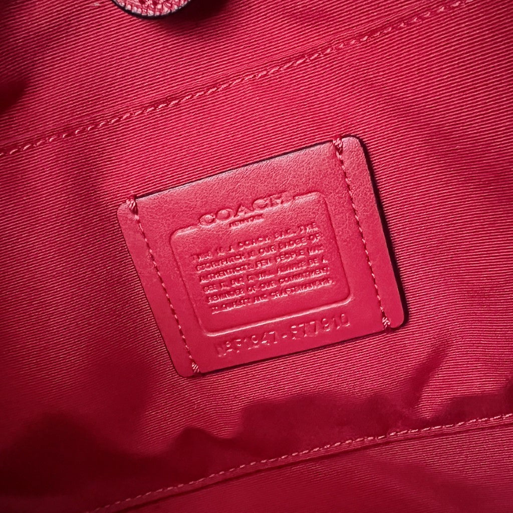 Coach Red Leather Studded Detail Triple Compartment 2 Way Shoulder Bag