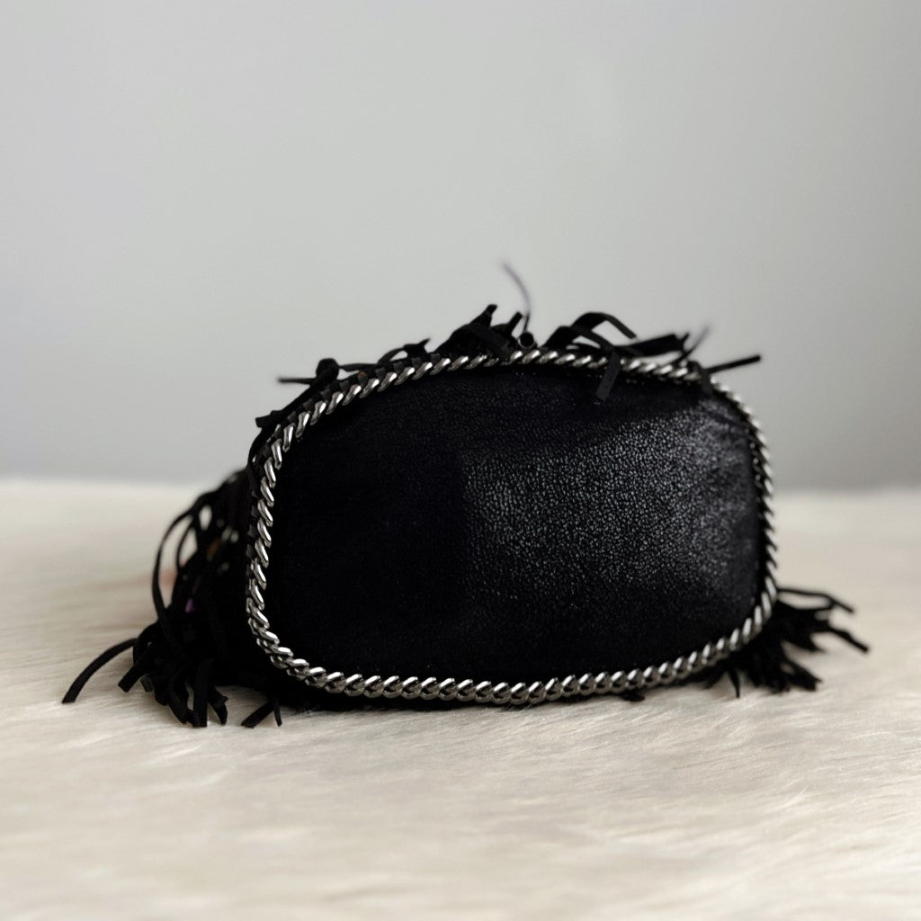 Stella Mccartney Black Bohemian Beaded Fringe Shoulder Bag Excellent