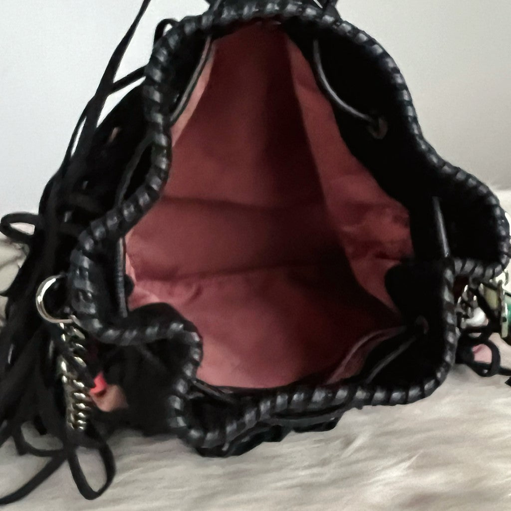 Stella Mccartney Black Bohemian Beaded Fringe Shoulder Bag Excellent