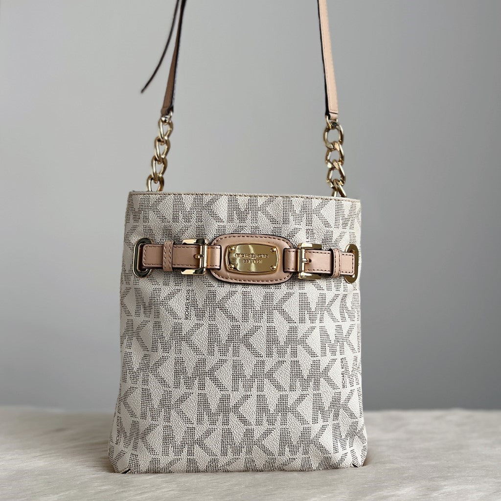 Michael Kors Monogram Front Buckle Detail Crossbody Shoulder Bag