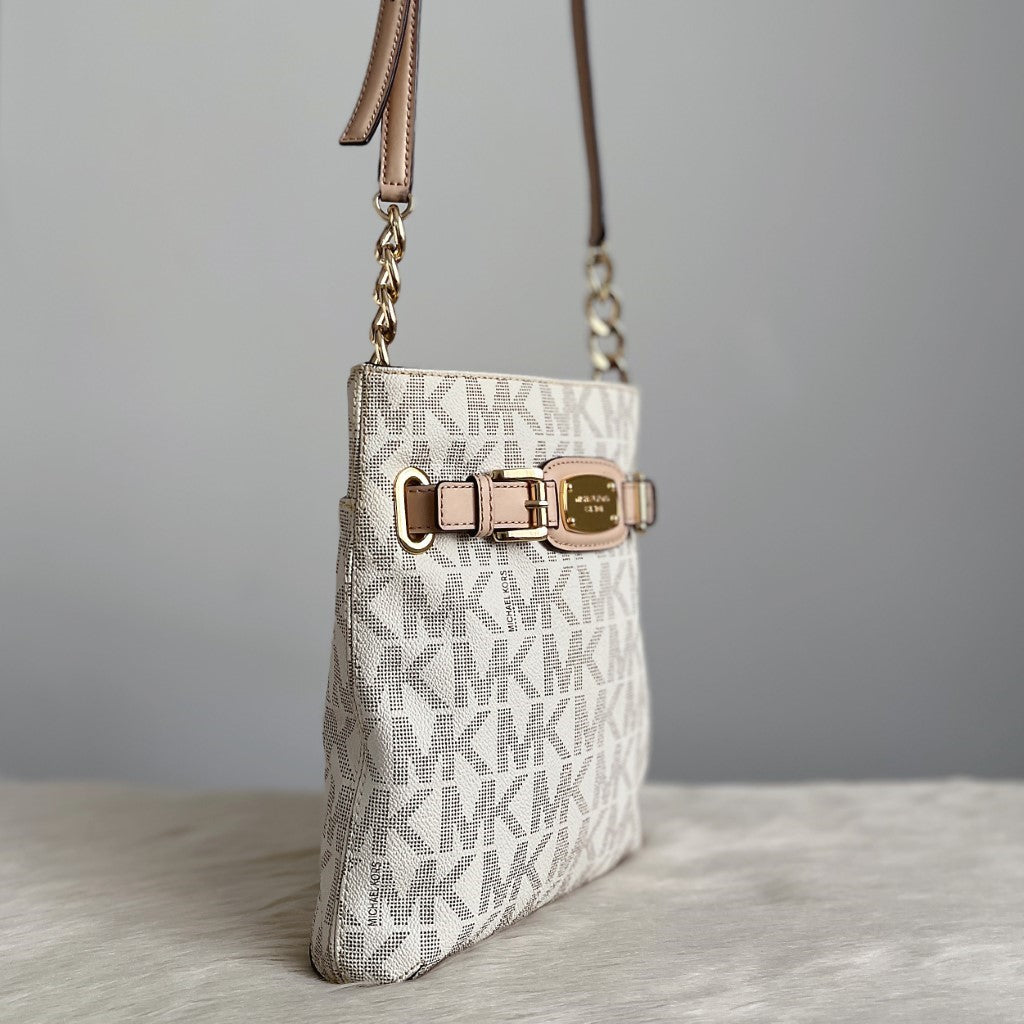 Michael Kors Monogram Front Buckle Detail Crossbody Shoulder Bag