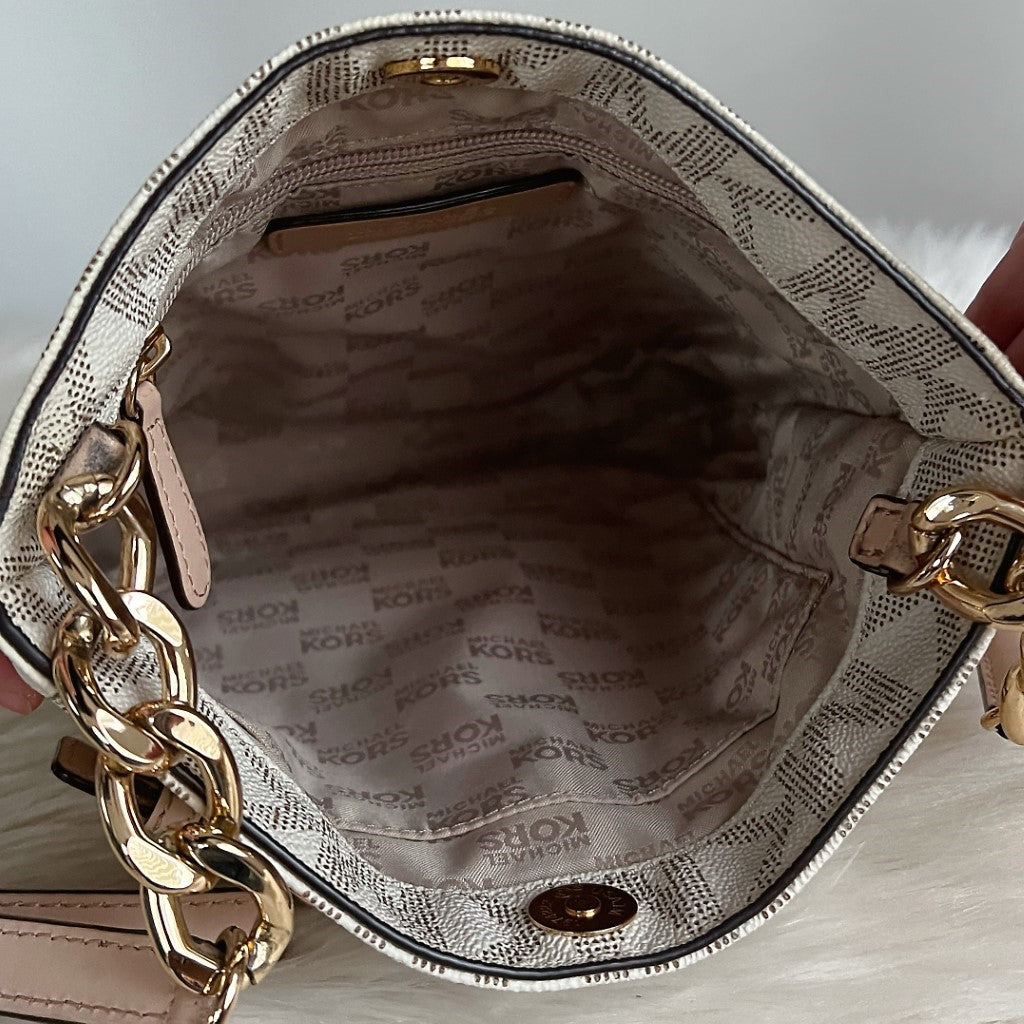 Michael Kors Monogram Front Buckle Detail Crossbody Shoulder Bag