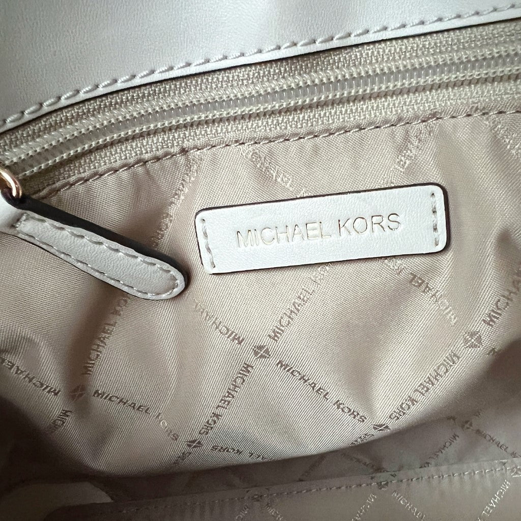 Michael Kors White Leather Buckle Monogram Detail 2 Way Shoulder Bag Excellent