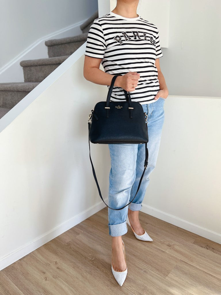 Kate Spade Black Leather Front Logo 2 Way Shoulder Bag