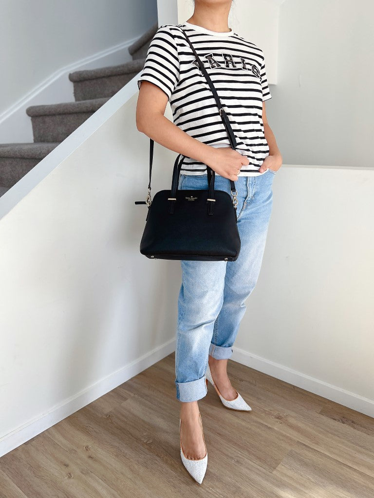Kate Spade Black Leather Front Logo 2 Way Shoulder Bag