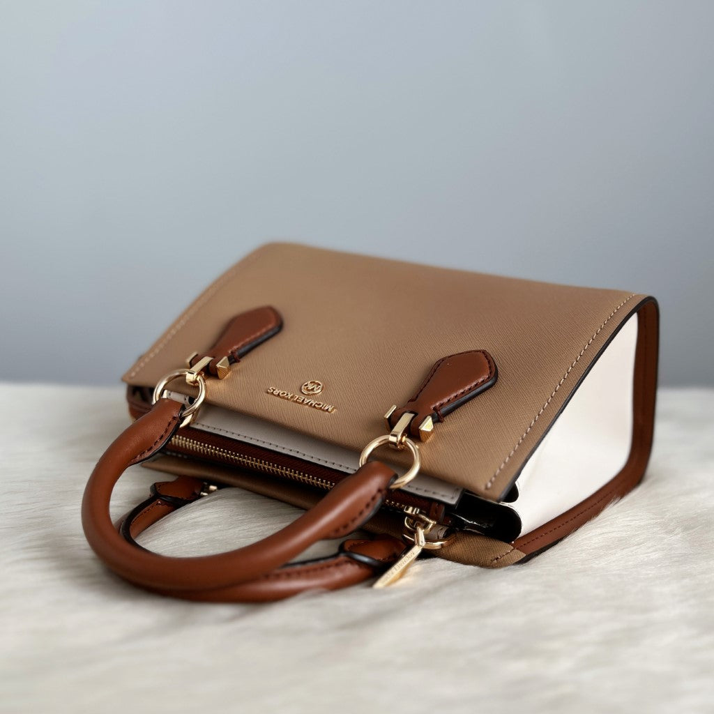 Michael Kors Tri-Tone Leather Triple Compartment 2 Way Shoulder Bag Like New