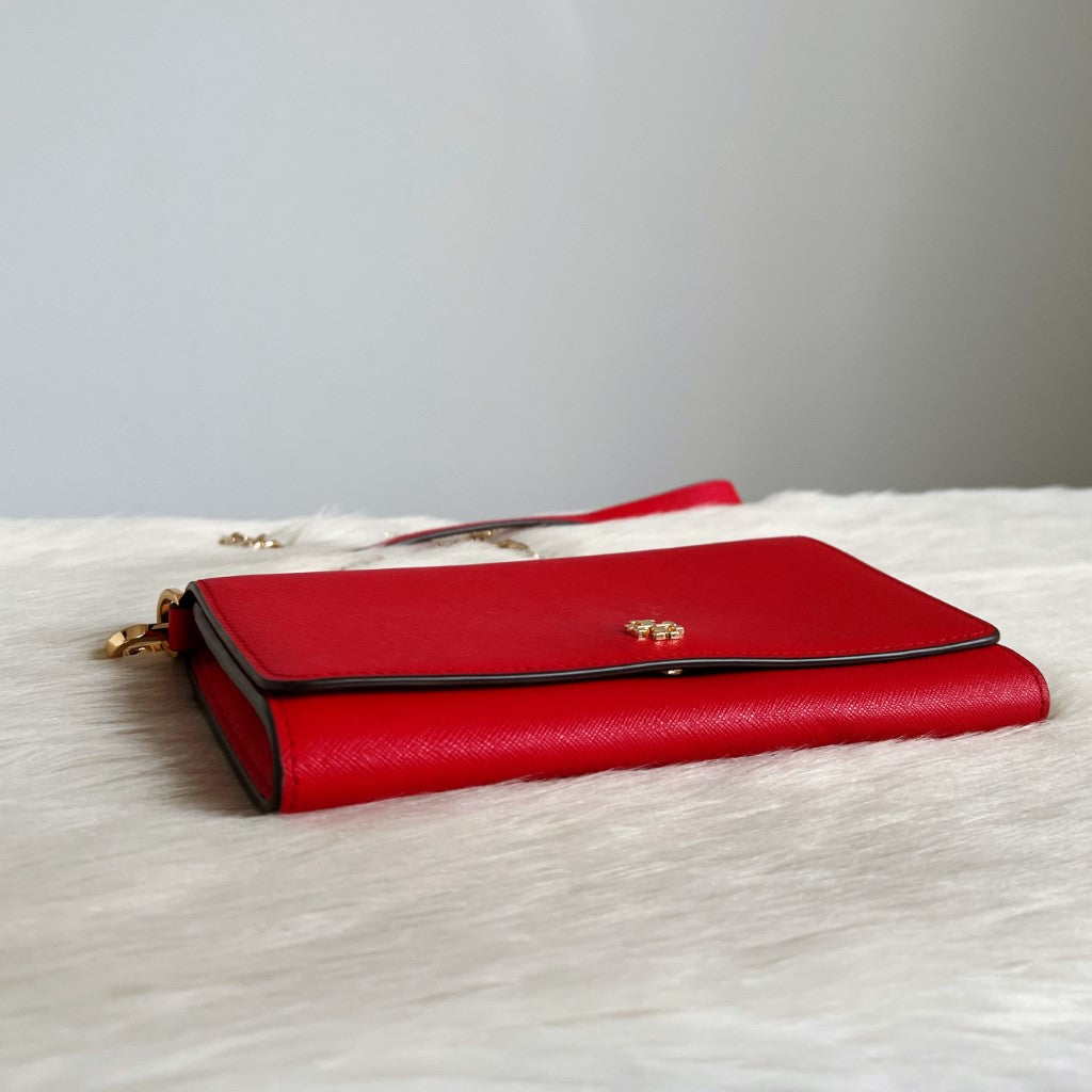 Tory Burch Red Leather Small Crossbody Shoulder Bag Excellent