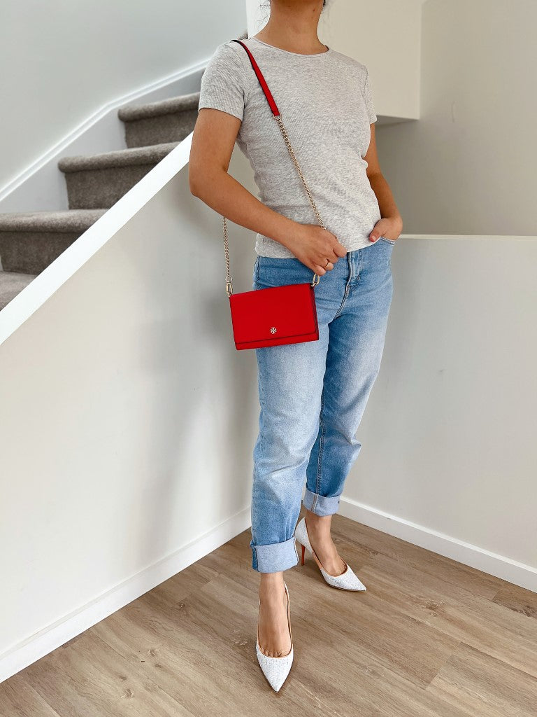 Tory Burch Red Leather Small Crossbody Shoulder Bag Excellent