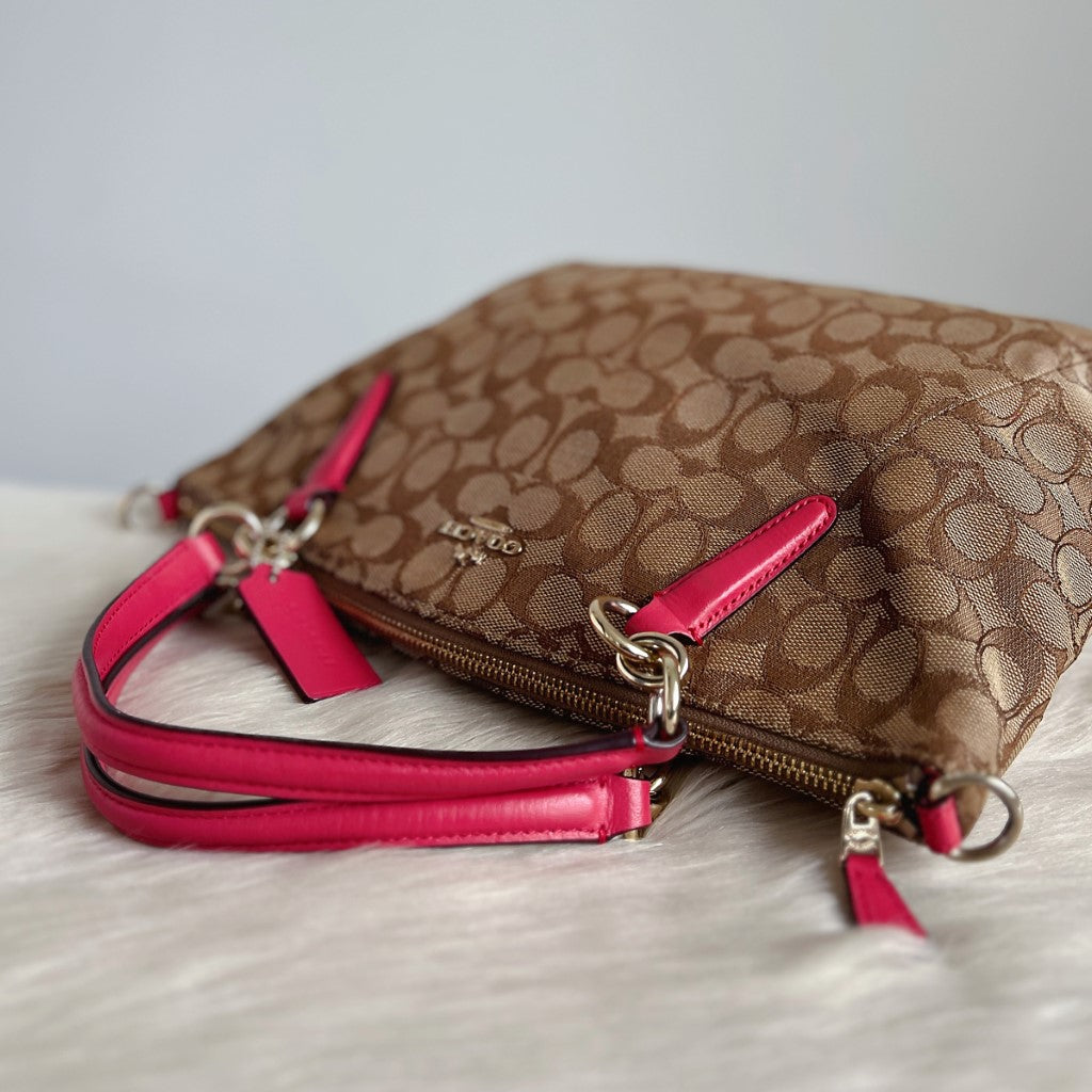 Coach Pink Leather Monogram 2 Way Shoulder Bag