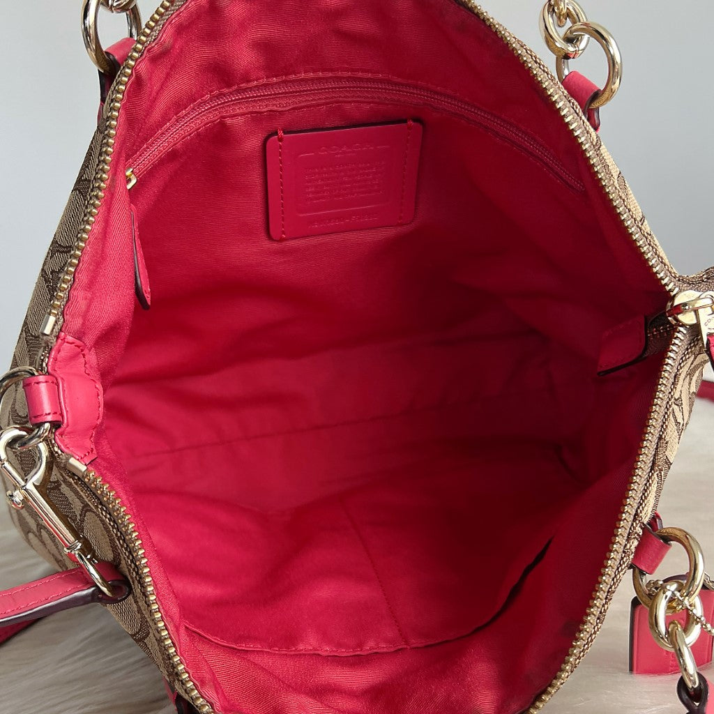 Coach Pink Leather Monogram 2 Way Shoulder Bag