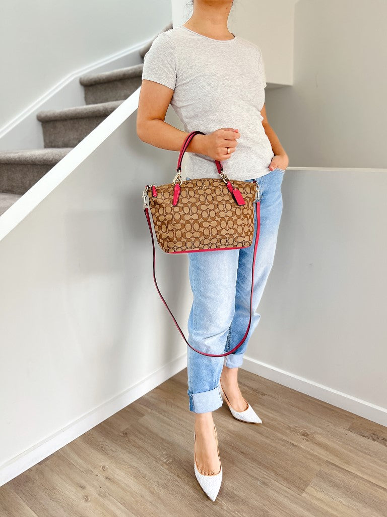 Coach Pink Leather Monogram 2 Way Shoulder Bag