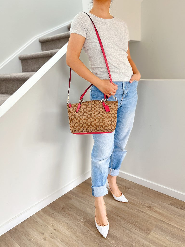 Coach Pink Leather Monogram 2 Way Shoulder Bag