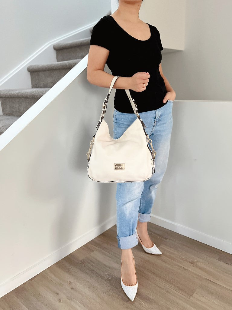 Michael Kors Creamy Leather Side Detail Slouchy Shoulder Bag