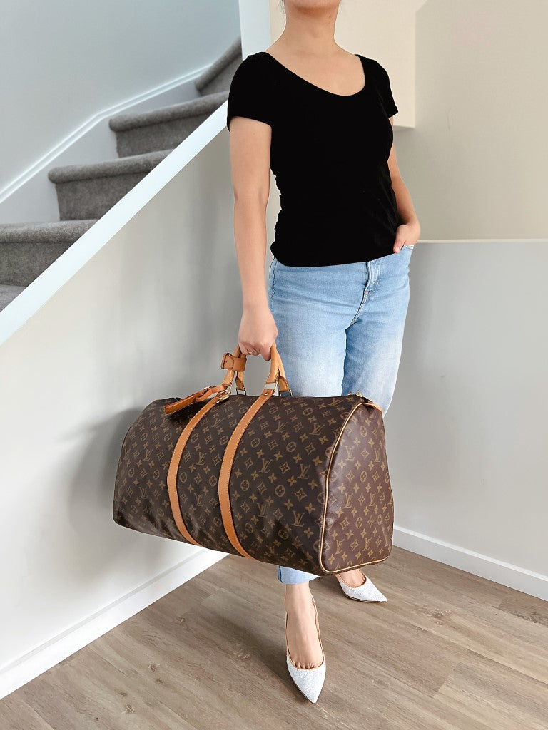 Louis Vuitton Signature Monogram Keepall 60 Travel Bag Full Set