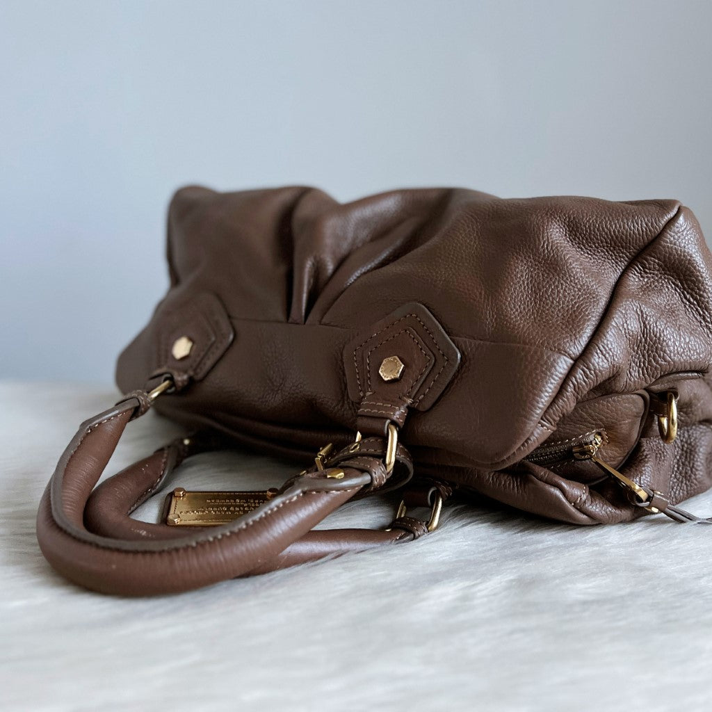 Marc Jacobs Taupe Leather Classic Q Large 2 Way Shoulder Bag Excellent