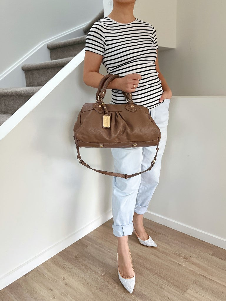 Marc Jacobs Taupe Leather Classic Q Large 2 Way Shoulder Bag Excellent