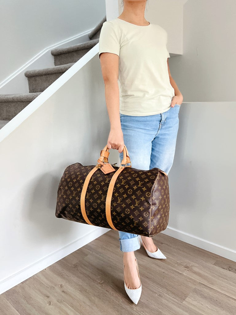 Louis Vuitton Signature Monogram Keepall 50 Travel Bag Full Set