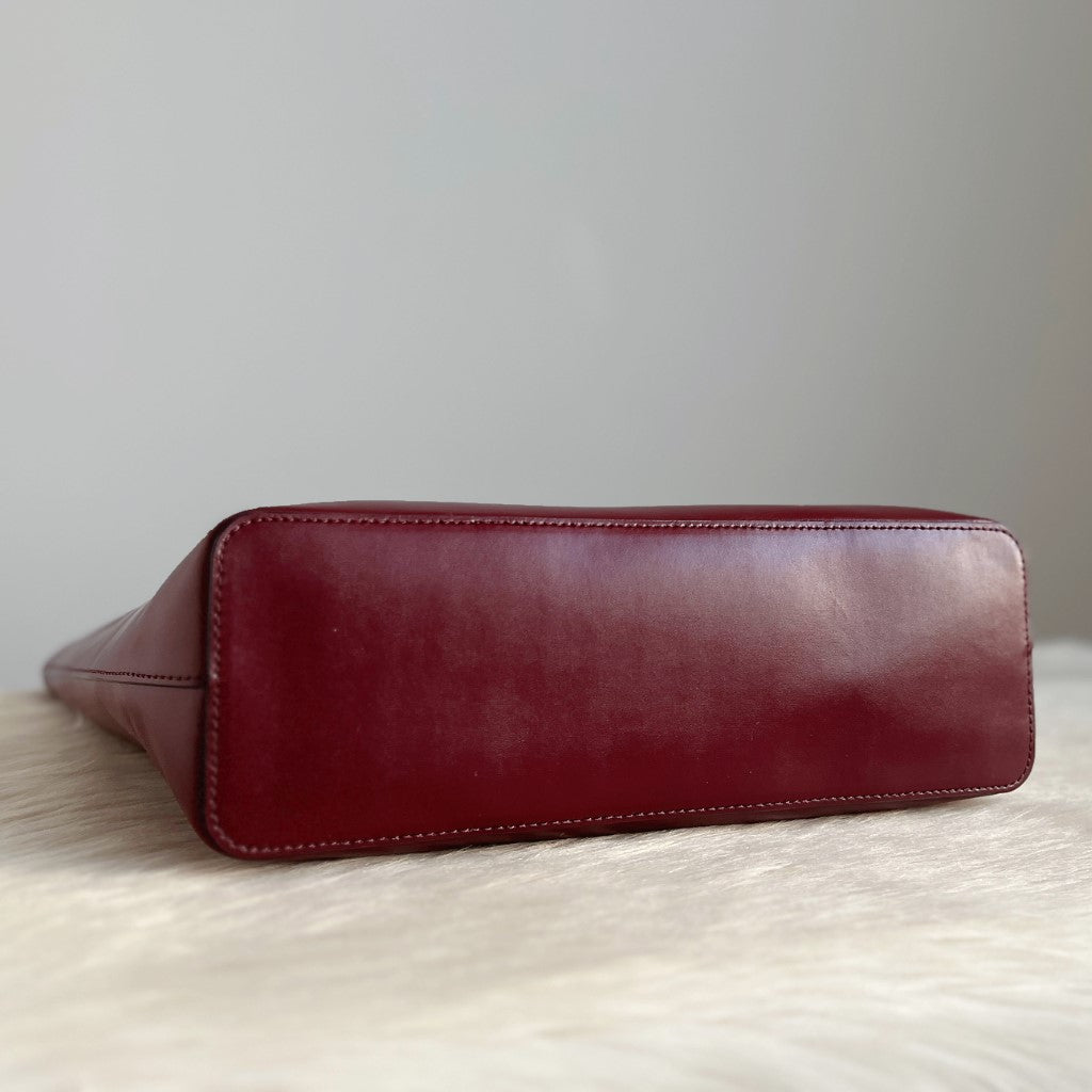 Kate Spade Bordeaux Leather Front Logo Shopper Shoulder Bag