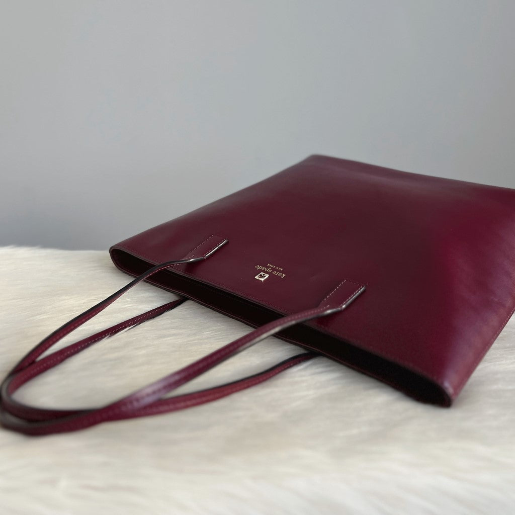 Kate Spade Bordeaux Leather Front Logo Shopper Shoulder Bag