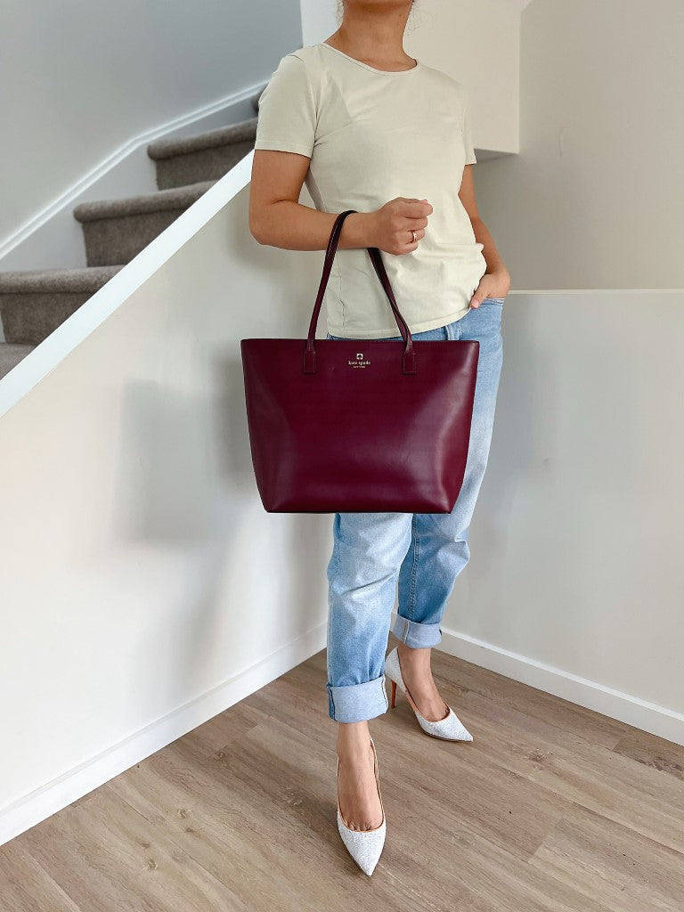 Kate Spade Bordeaux Leather Front Logo Shopper Shoulder Bag