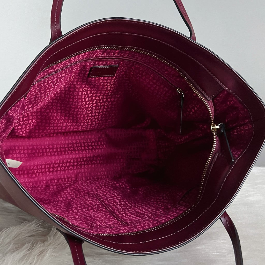 Kate Spade Bordeaux Leather Front Logo Shopper Shoulder Bag