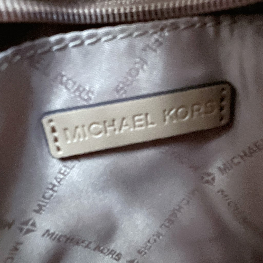Michael Kors Mocha Leather MK Monogram Mini Book Tote 2 Way Shoulder Bag Like New