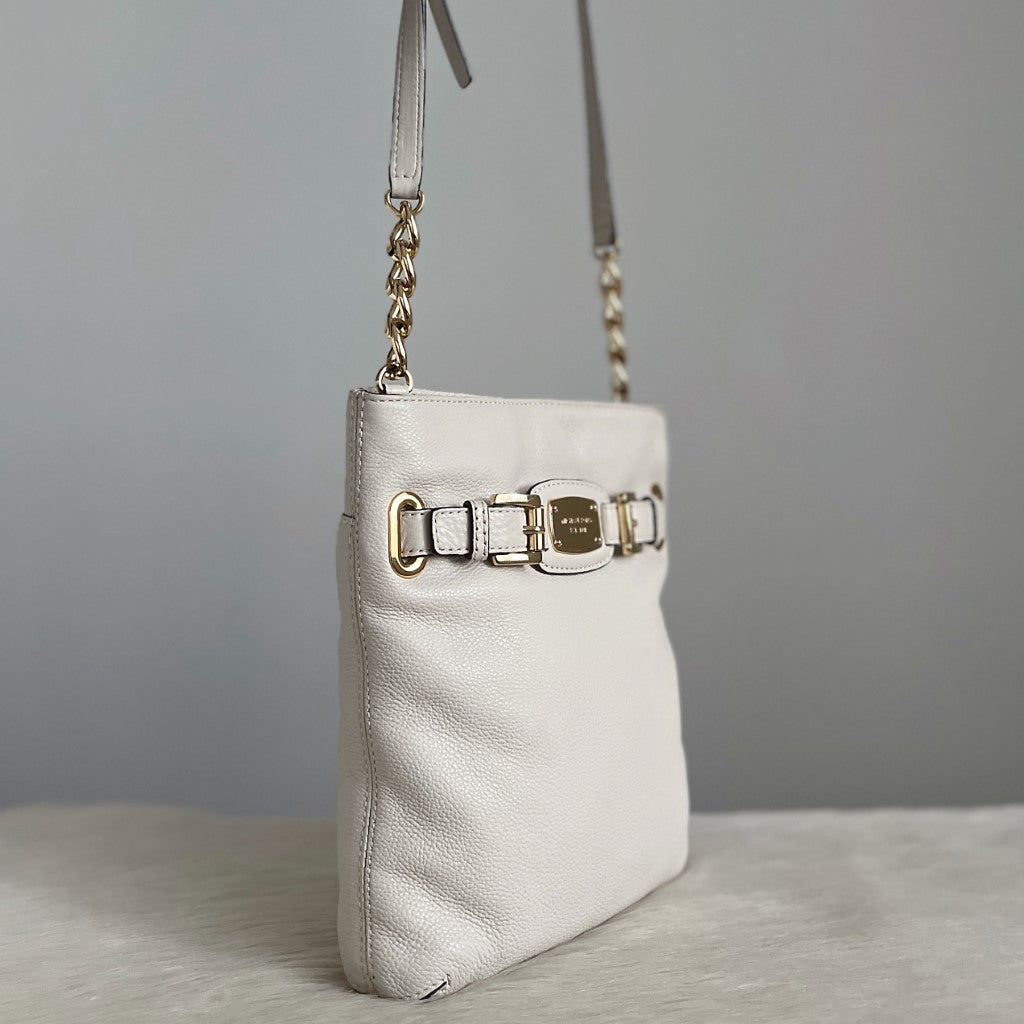 Michael Kors Creamy Leather Front Buckle Crossbody Shoulder Bag