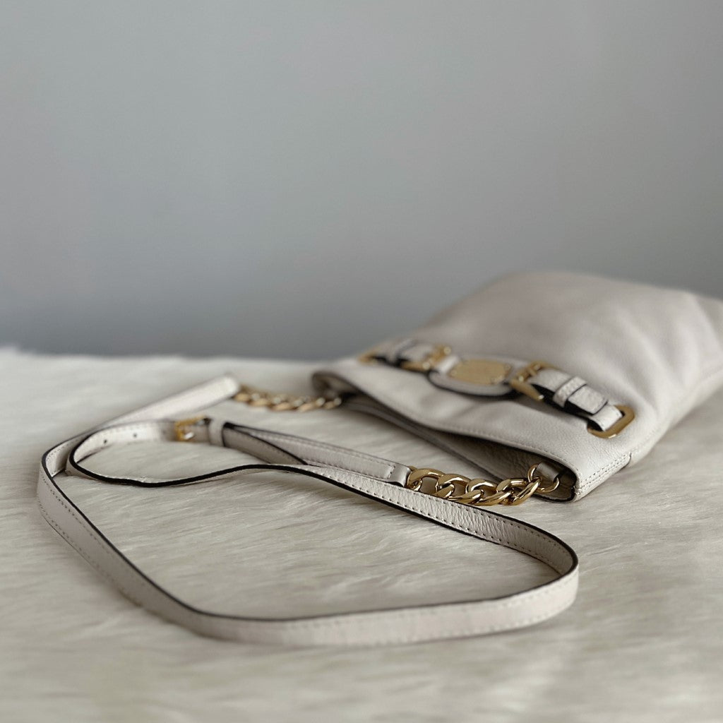 Michael Kors Creamy Leather Front Buckle Crossbody Shoulder Bag