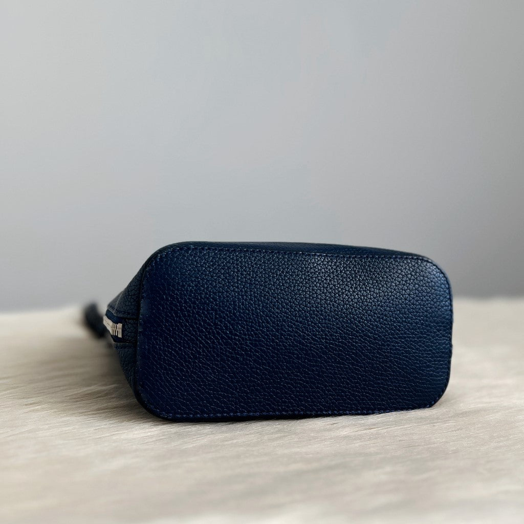 Giorgio Armani Navy Leather Double Zip Small Crossbody Shoulder Bag