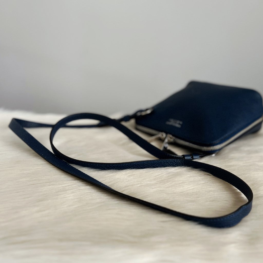 Giorgio Armani Navy Leather Double Zip Small Crossbody Shoulder Bag