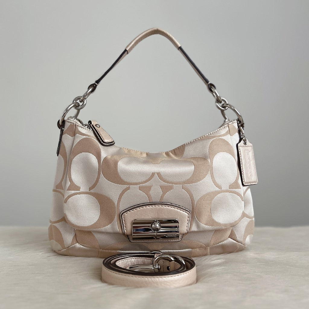 Coach Signature Monogram Front Compartment 2 Way Shoulder Bag
