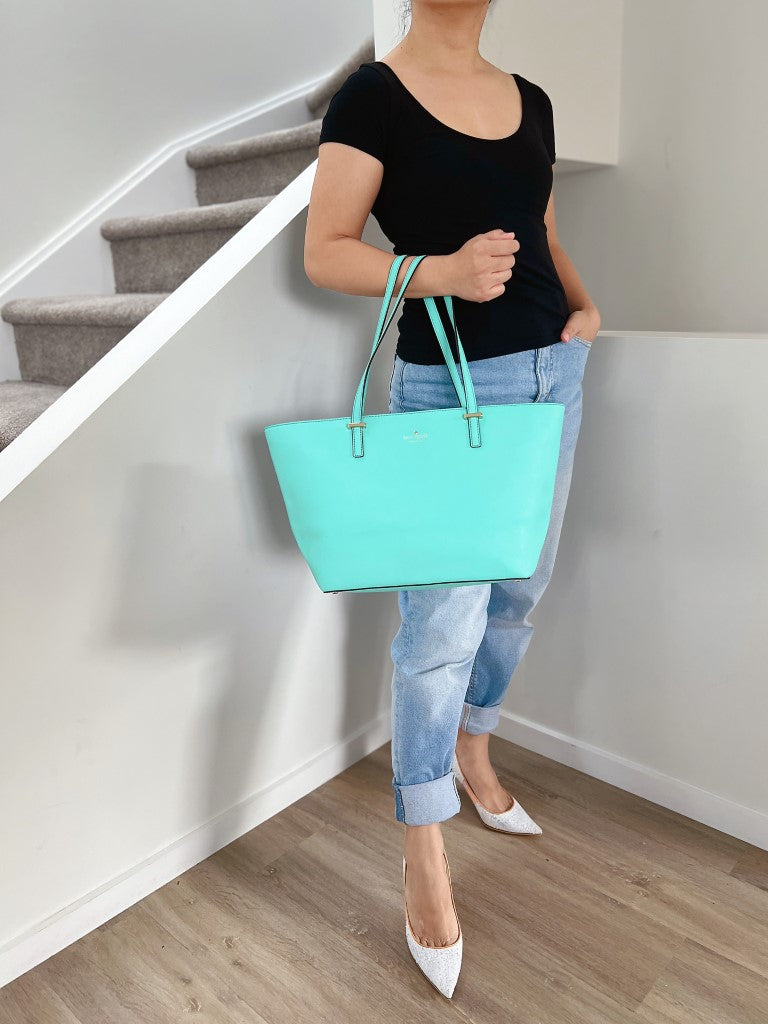 Kate Spade Mint Leather Front Logo Shopper Shoulder Bag