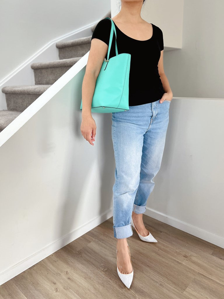 Kate Spade Mint Leather Front Logo Shopper Shoulder Bag
