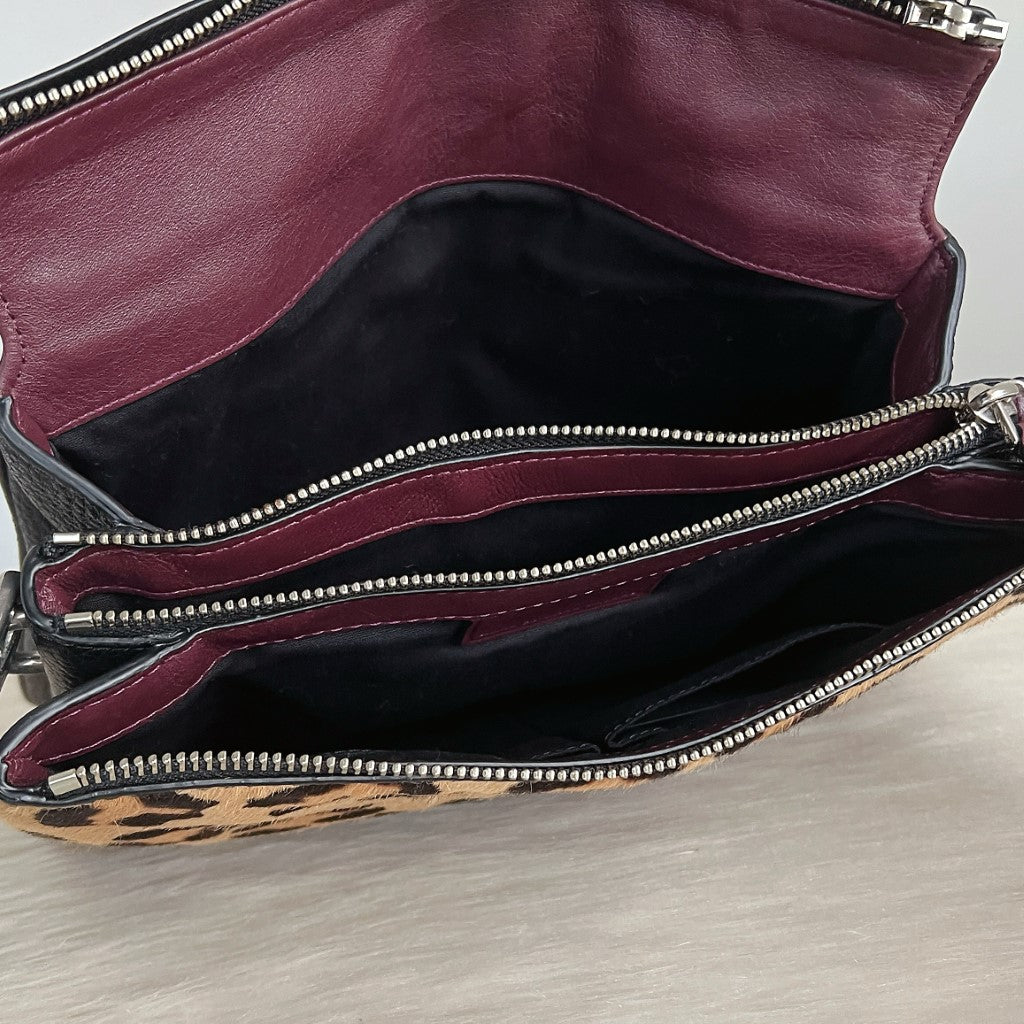 Marc Jacobs Black Leather Leopard Patchwork Front Logo Shoulder Bag Excellent