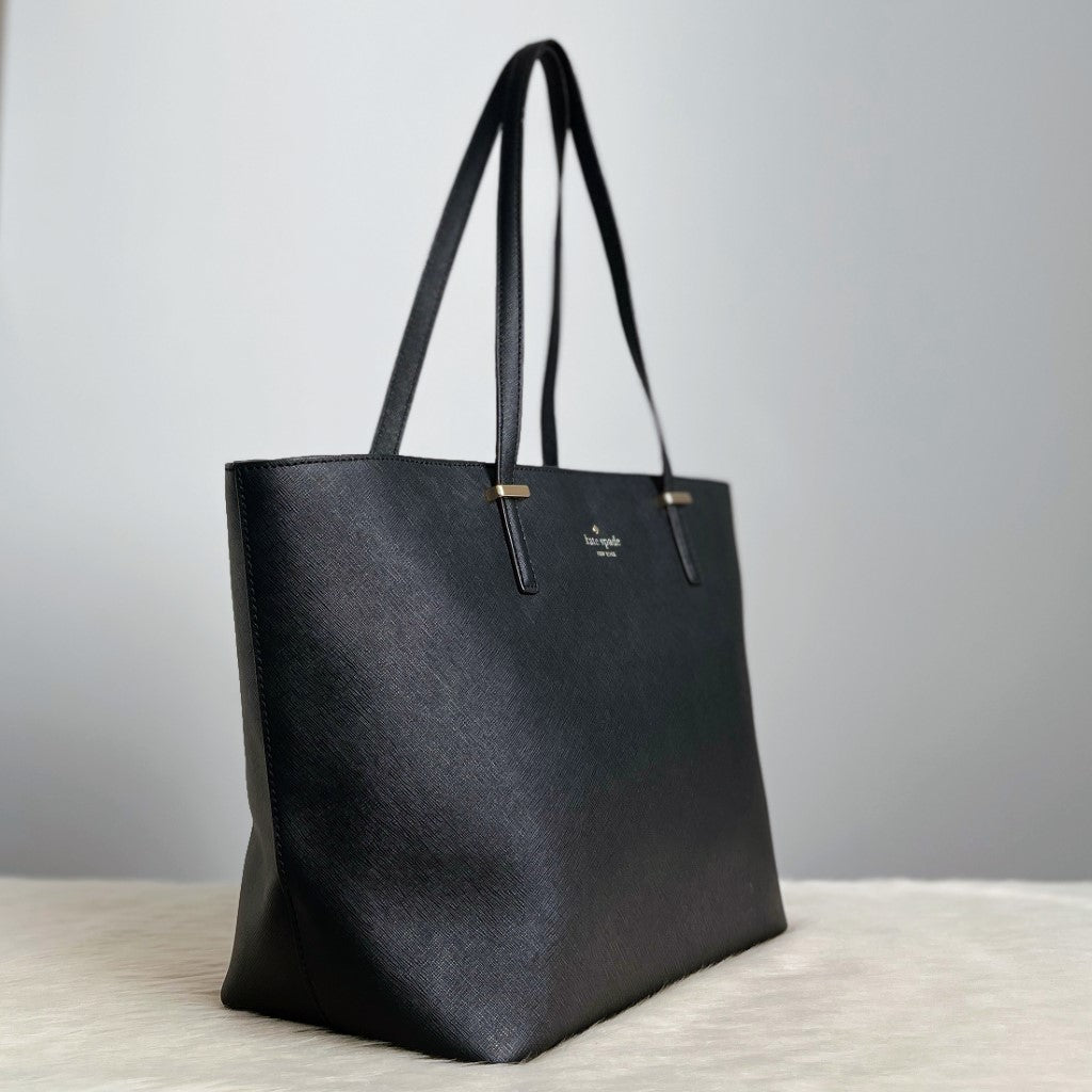 Kate Spade Black Leather Front Logo Shopper Shoulder Bag Excellent