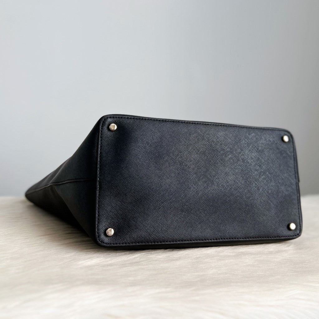 Kate Spade Black Leather Front Logo Shopper Shoulder Bag Excellent