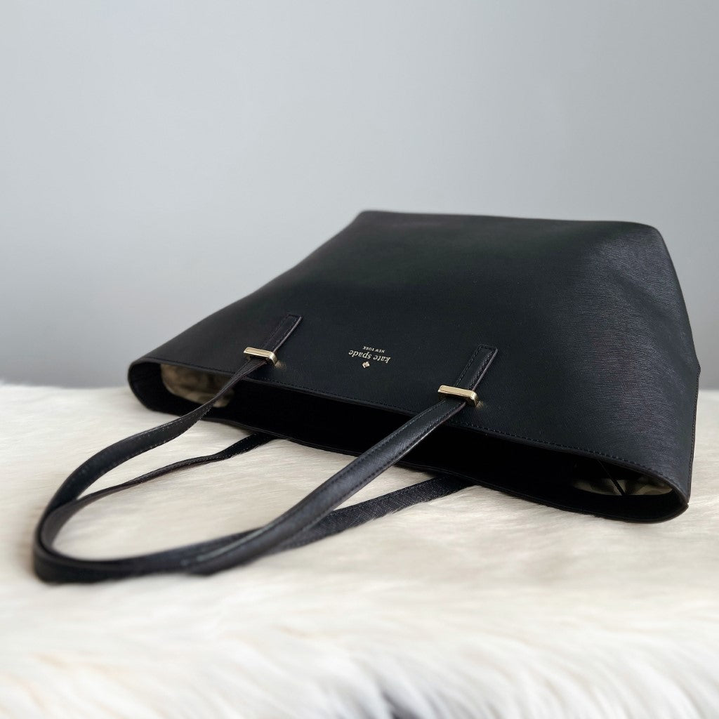 Kate Spade Black Leather Front Logo Shopper Shoulder Bag Excellent