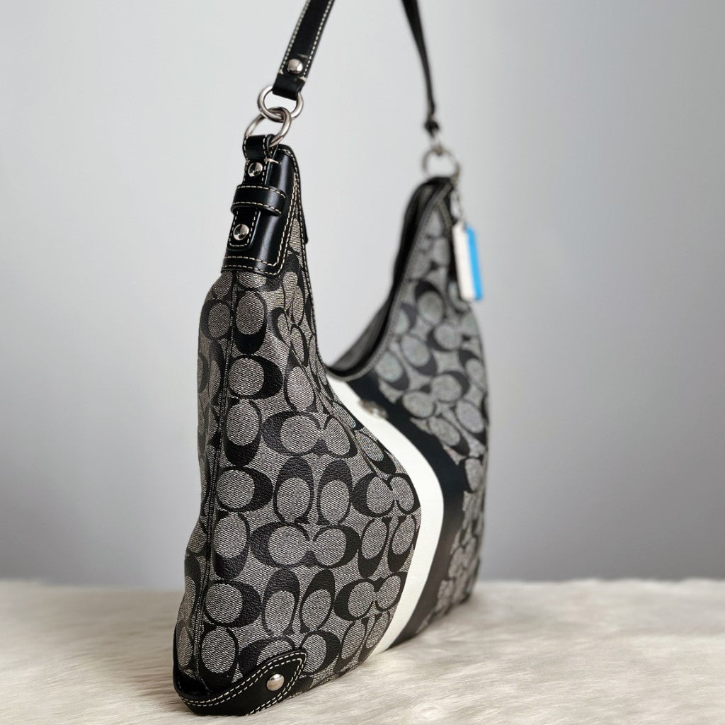 Coach Monogram Front Stripe Slouchy 2 Way Shoulder Bag