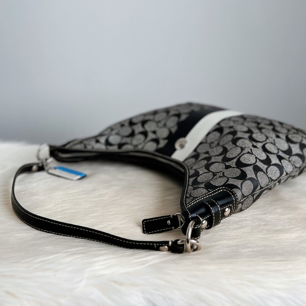 Coach Monogram Front Stripe Slouchy 2 Way Shoulder Bag