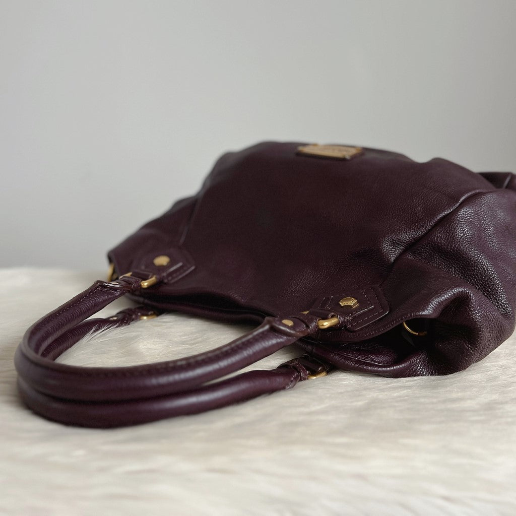 Marc Jacobs Plum Leather Front Logo 2 Way Shoulder Bag Excellent