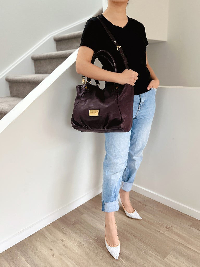 Marc Jacobs Plum Leather Front Logo 2 Way Shoulder Bag Excellent