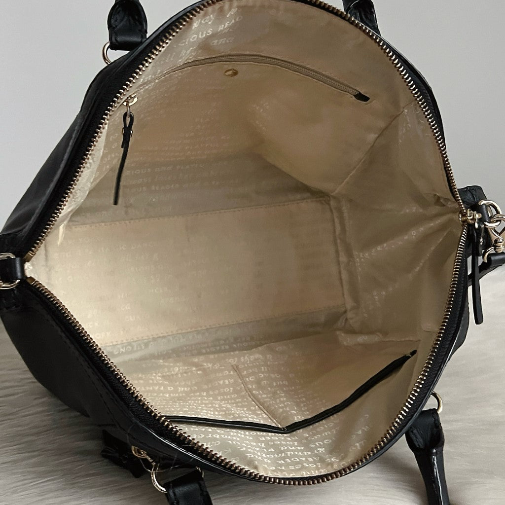 Kate Spade Black Leather Front Logo Zip Pocket 2 Way Shoulder Bag
