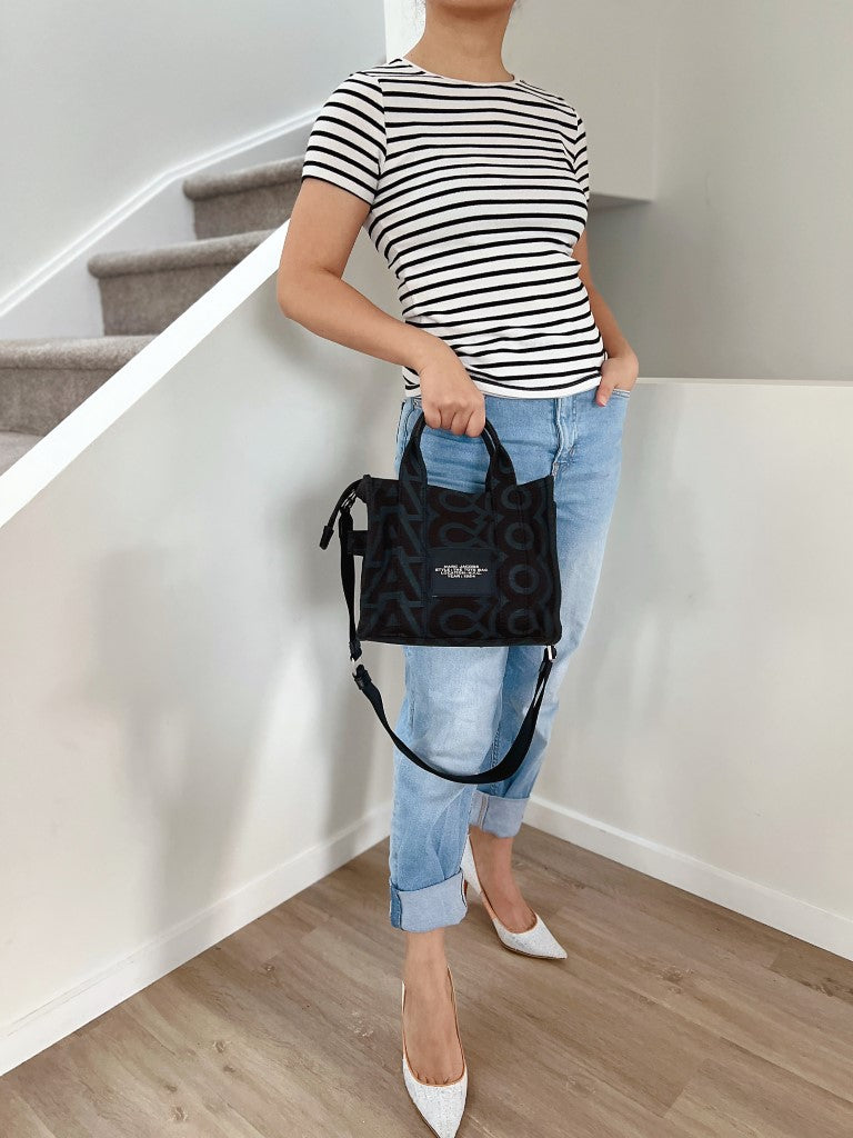 Marc Jacobs Patterned Canvas Book Tote 2 Way Shoulder Bag Excellent